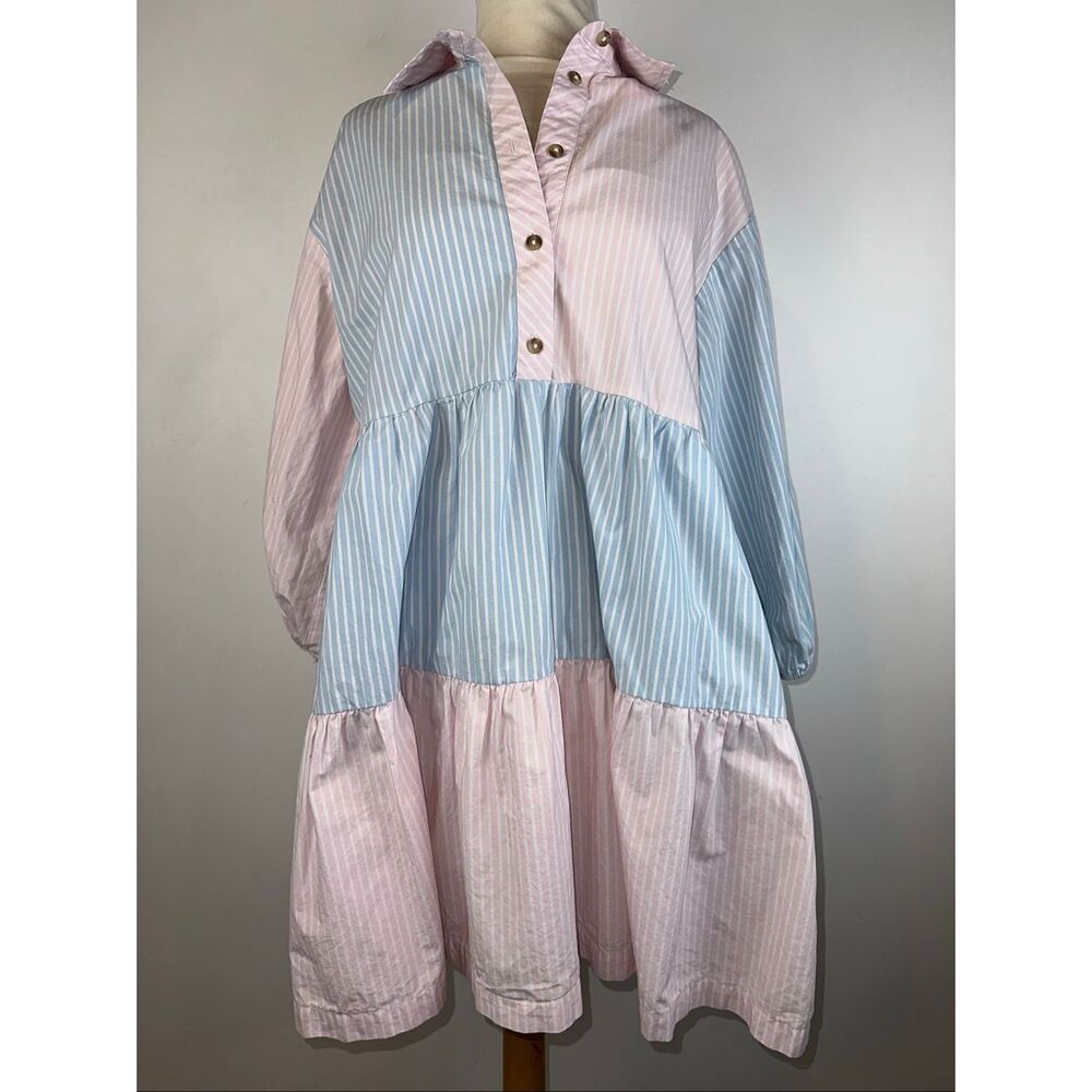 Maeve Sz M Bettina Mix Stripe Dress Blue Cotton Mini